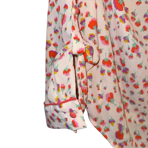 MODCLOTH Podcast Co-Host Floral Blouse Top Falling Blossoms Long Sleeve Medium - Picture 11 of 15